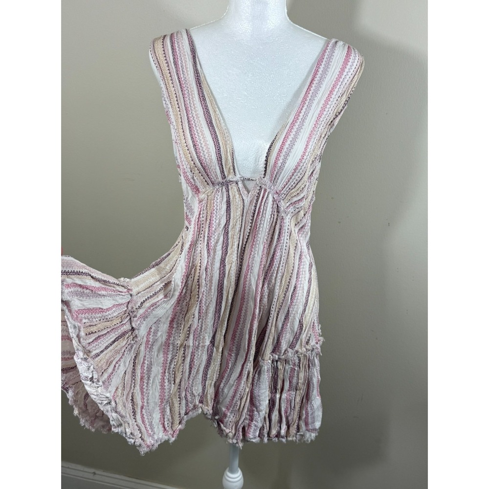 MOD On Trend Top Womens M Pink Cream Boho Gauze Raw Hem Festival Peasant